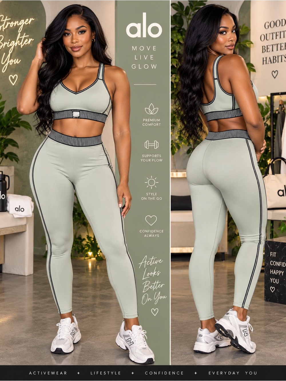 ALO Yoga Sage Green High-Rise Leggings with Contrast Stripe
